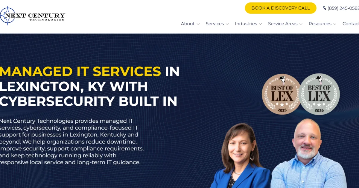 Next Century Technologies compliance-focused managed IT Lexington KY homepage