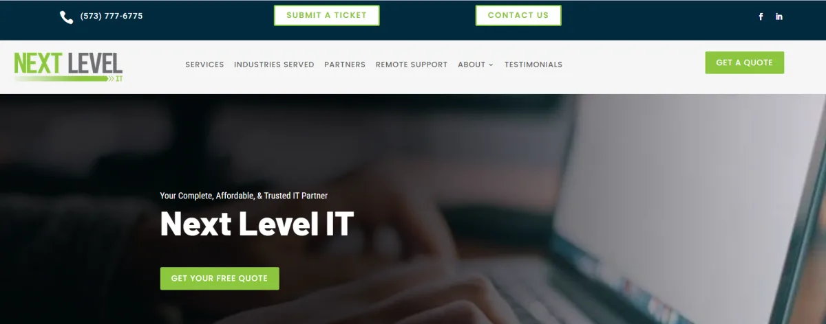 Next Level IT managed IT services homepage, Columbia, Missouri
