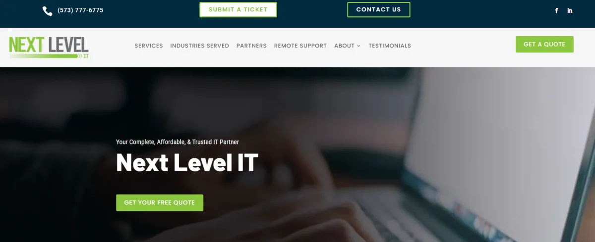 Next Level IT Columbia Missouri managed IT services homepage