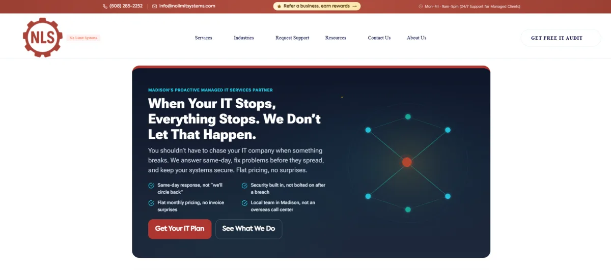 No Limit Systems healthcare IT services Madison WI homepage