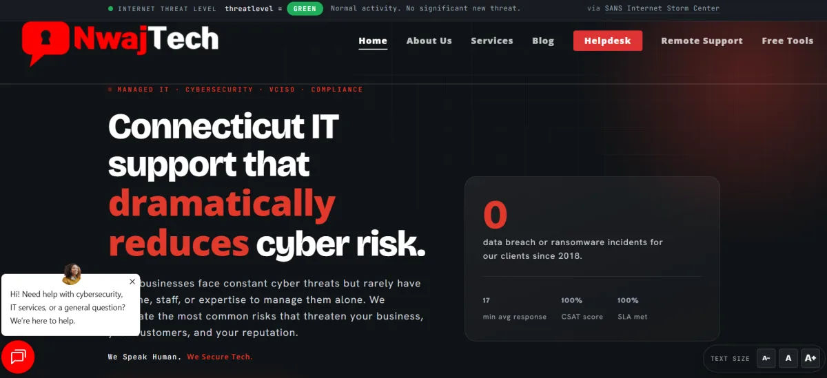 Nwaj Tech Connecticut IT support and cybersecurity homepage