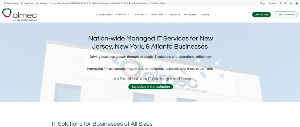 Olmec Systems managed IT services New Jersey New York homepage