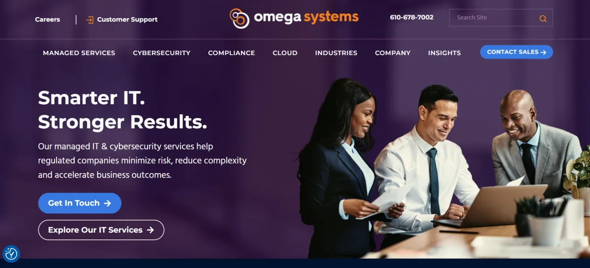 Omega Systems managed IT and cybersecurity services homepage