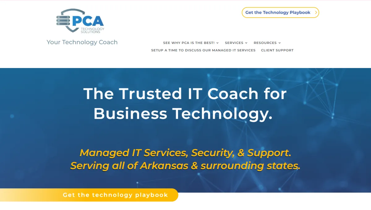 PCA Technology Solutions Little Rock Arkansas MSSP managed IT security homepage