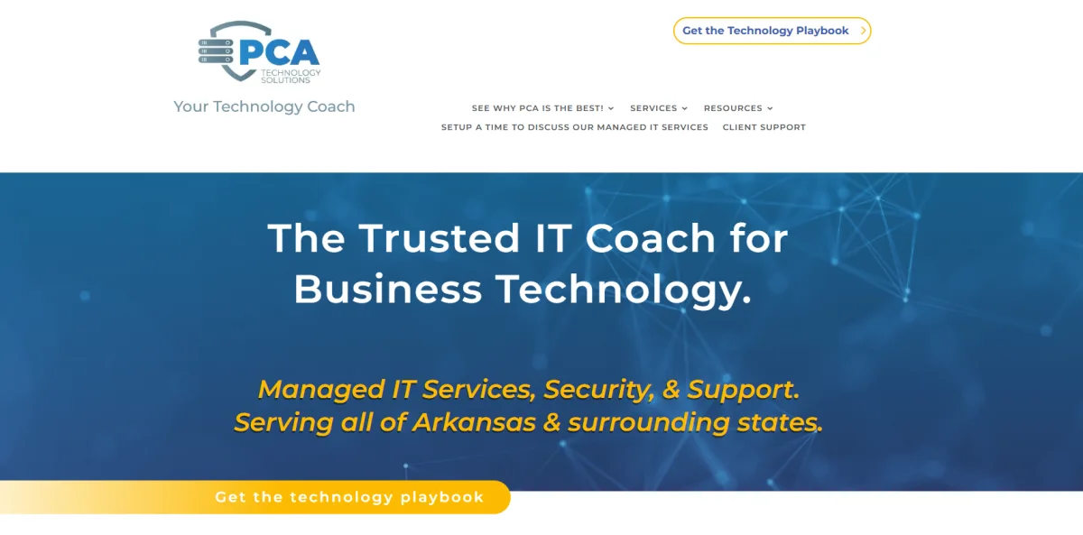 PCA Technology Solutions managed IT and cybersecurity manufacturing Little Rock Arkansas homepage