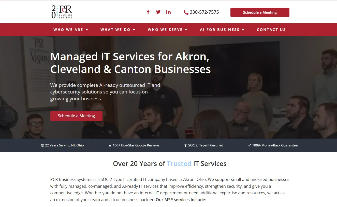 PCR Business Systems managed IT Akron homepage