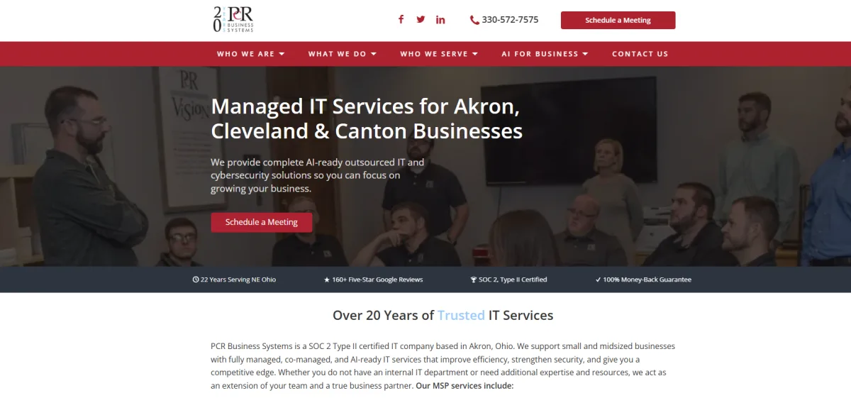 PCR Business Systems manufacturing IT support Akron homepage