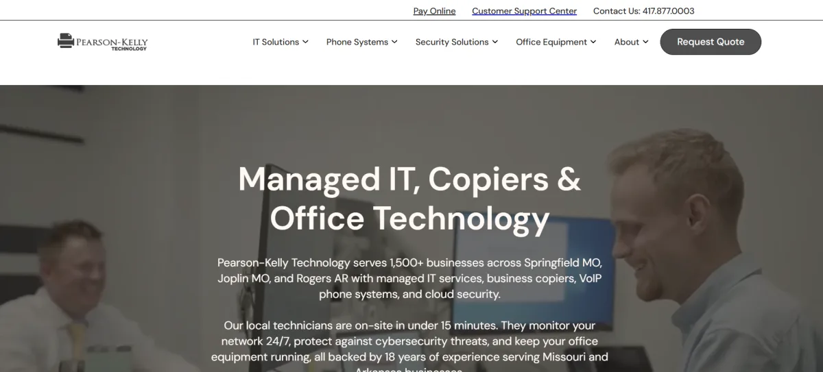 Pearson-Kelly Technology managed IT and office technology homepage, Springfield, MO