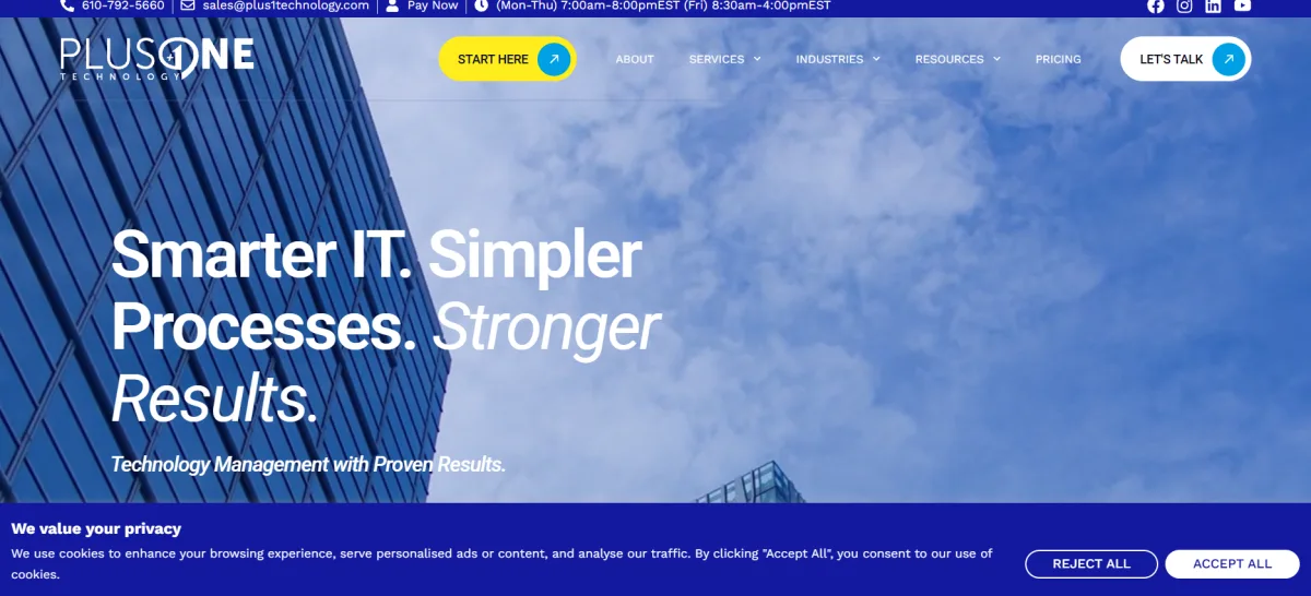 Plus 1 Technology managed IT Pottstown Pennsylvania homepage
