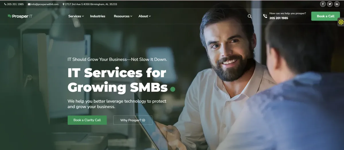 Prosper IT managed IT support financial Birmingham AL homepage