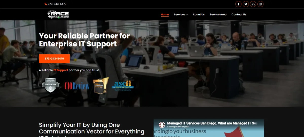 Race Computer Services enterprise IT support homepage, the only MSP headquartered in Trenton NJ