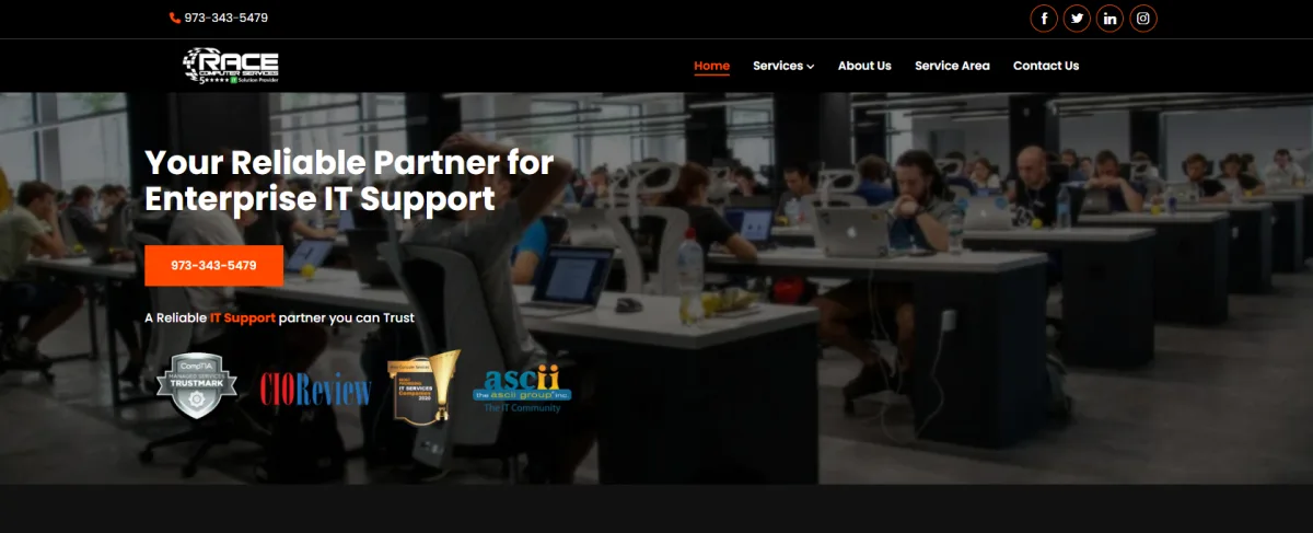Race Computer Services enterprise IT support homepage, the only Trenton NJ headquartered MSP on this ranking