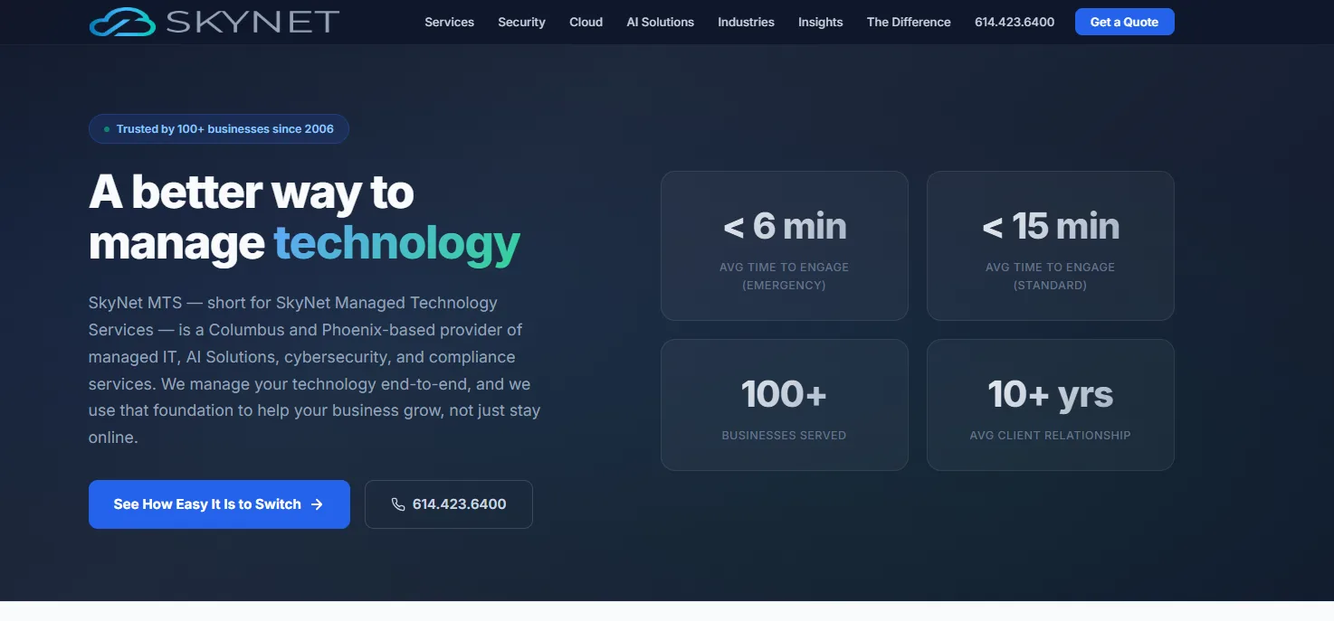 SkyNet MTS CMMC cybersecurity services Dayton homepage