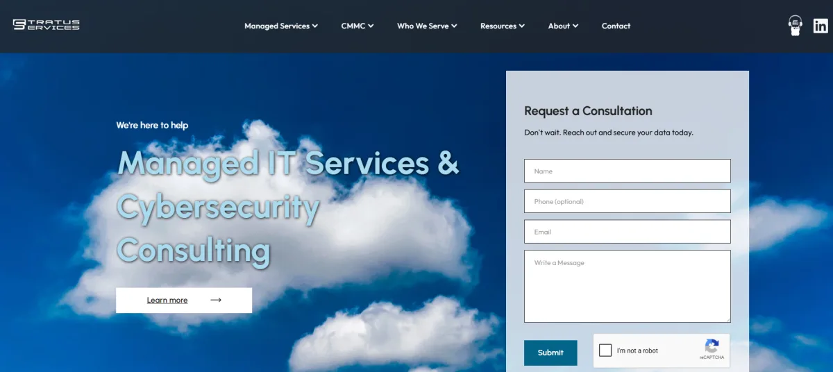 Stratus Services managed IT and CMMC compliance homepage