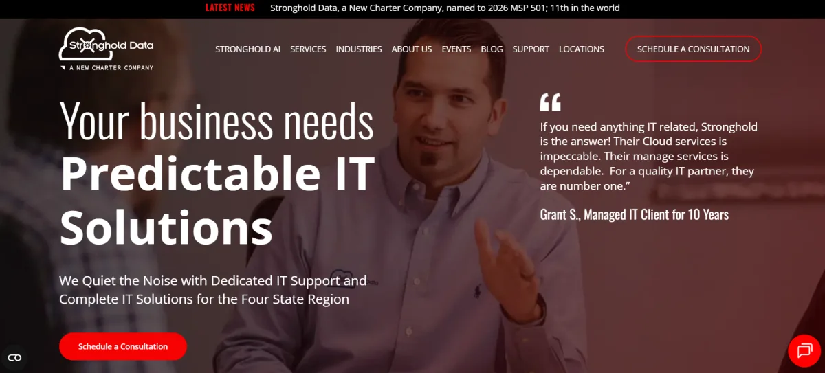 Stronghold Data managed IT services homepage serving the Missouri four-state region