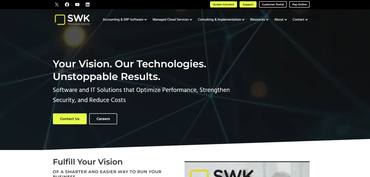 SWK Technologies manufacturing ERP and managed cloud services New Jersey homepage