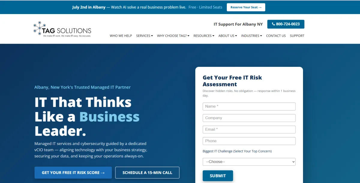 TAG Solutions Albany NY government managed IT services homepage