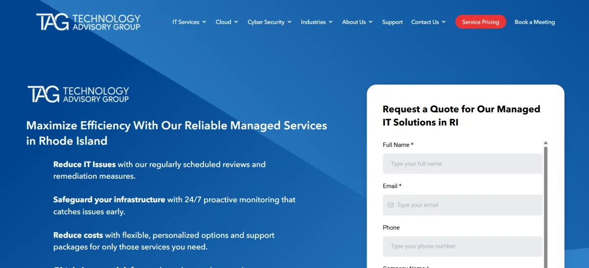 Technology Advisory Group managed IT services Rhode Island page serving Providence area professional services firms