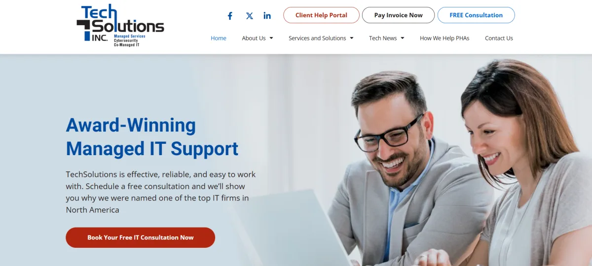TechSolutions Inc managed IT Wilmington DE homepage