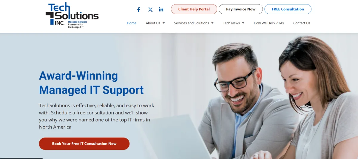 TechSolutions Inc award-winning managed IT support Wilmington Delaware homepage