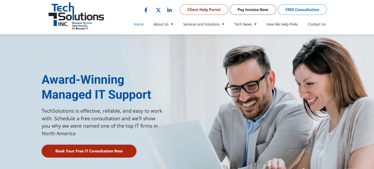 TechSolutions managed IT services Wilmington Delaware homepage