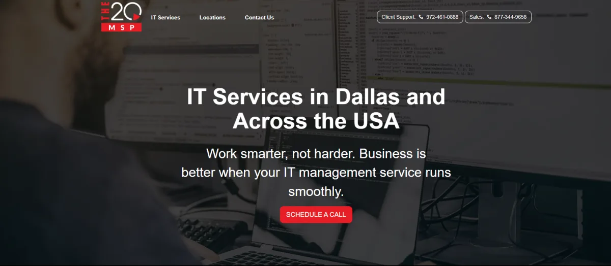 The 20 MSP managed IT services homepage serving Columbia Missouri