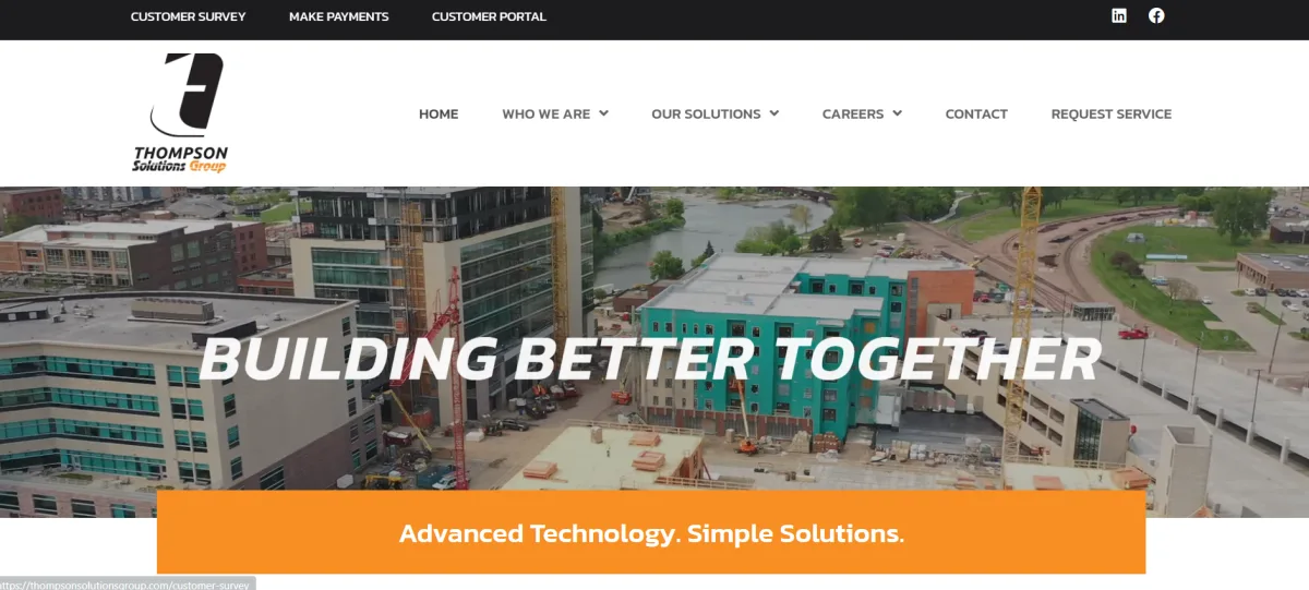 Thompson Solutions Group building better together homepage, Sioux Falls