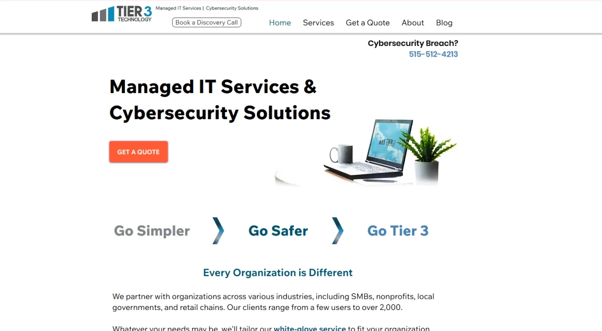 Tier 3 Technology Solutions Ankeny Iowa managed IT homepage