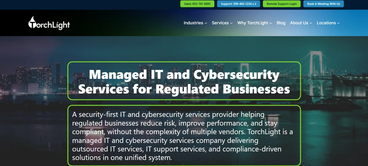 TorchLight homepage cybersecurity and managed IT Spokane Valley