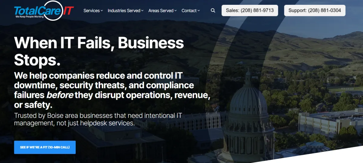 TotalCare IT homepage best MSP healthcare Boise