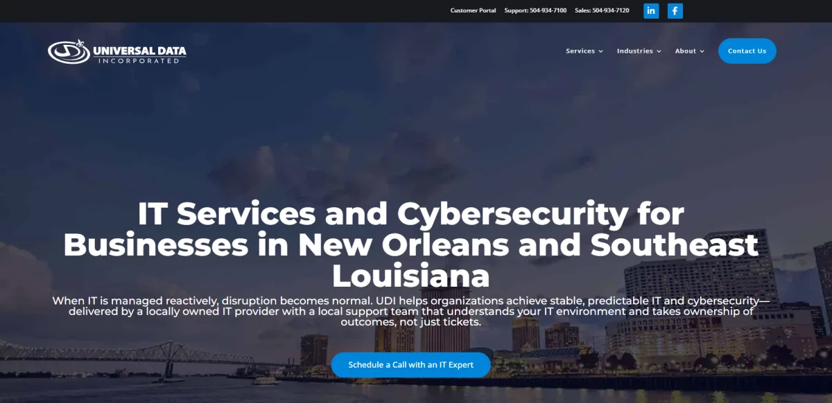 Universal Data Inc. managed IT services for energy companies New Orleans homepage