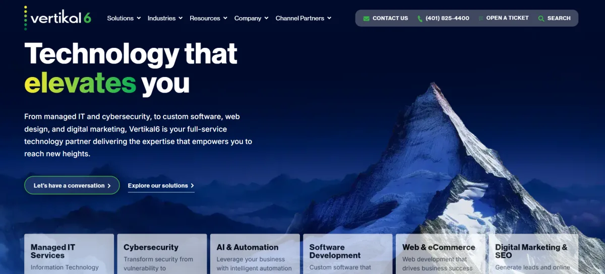 Vertikal6 full-service technology partner homepage serving Rhode Island law accounting and engineering firms