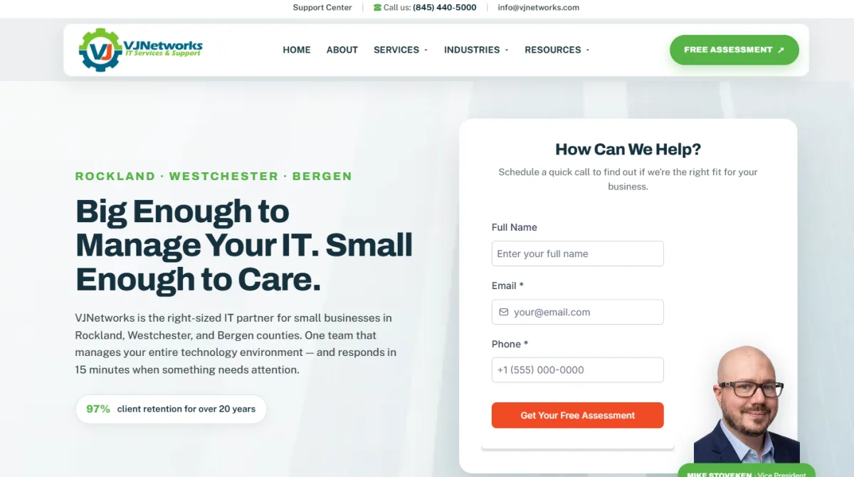 VJNetworks managed IT services Rockland Bergen County tri-state homepage