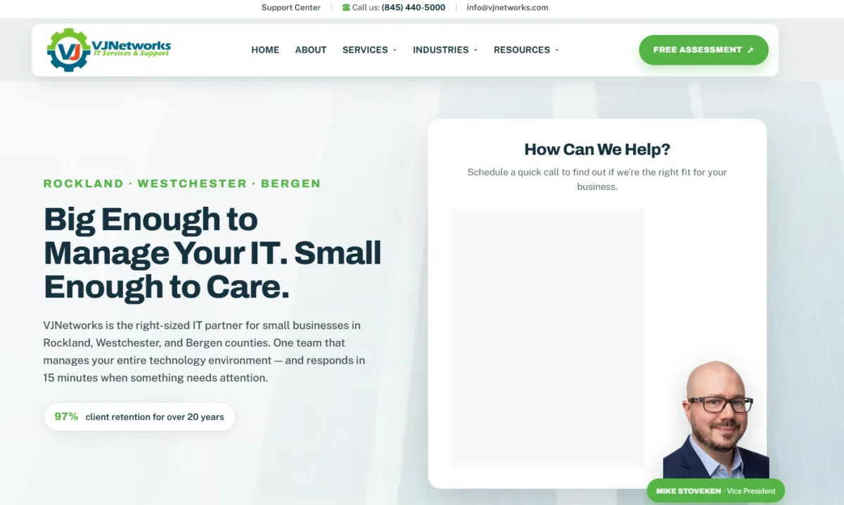 VJNetworks managed IT homepage Garnerville Rockland serving Westchester County NY small businesses