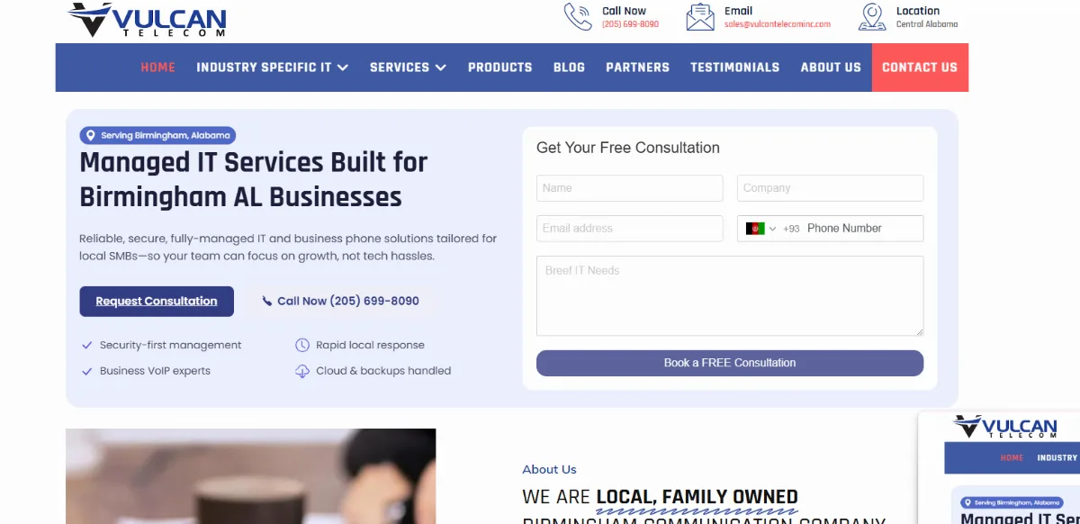 Vulcan Telecom legal IT and VoIP Birmingham homepage