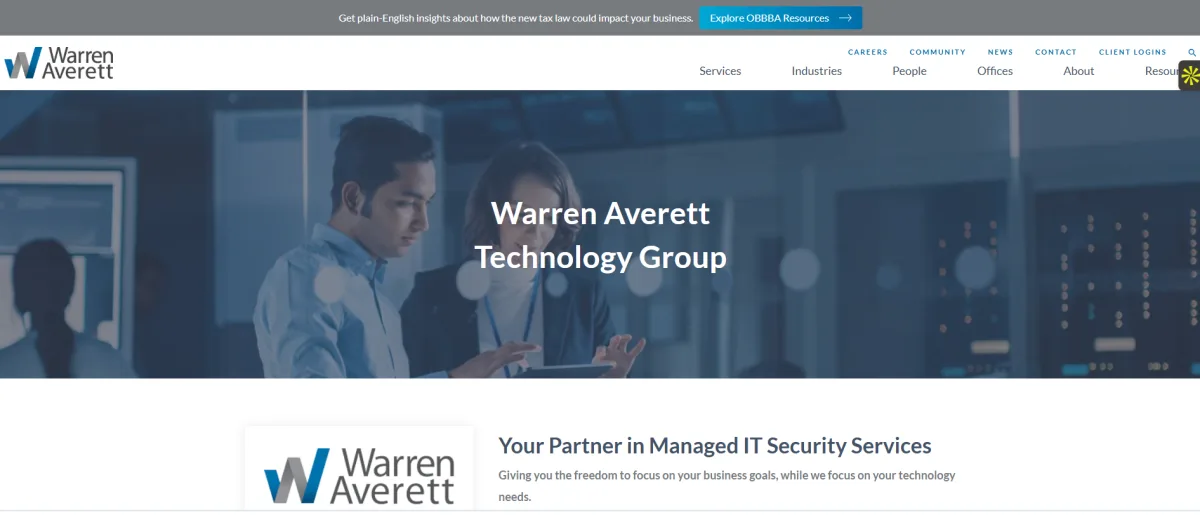 Warren Averett Technology Group managed IT services financial Birmingham AL homepage