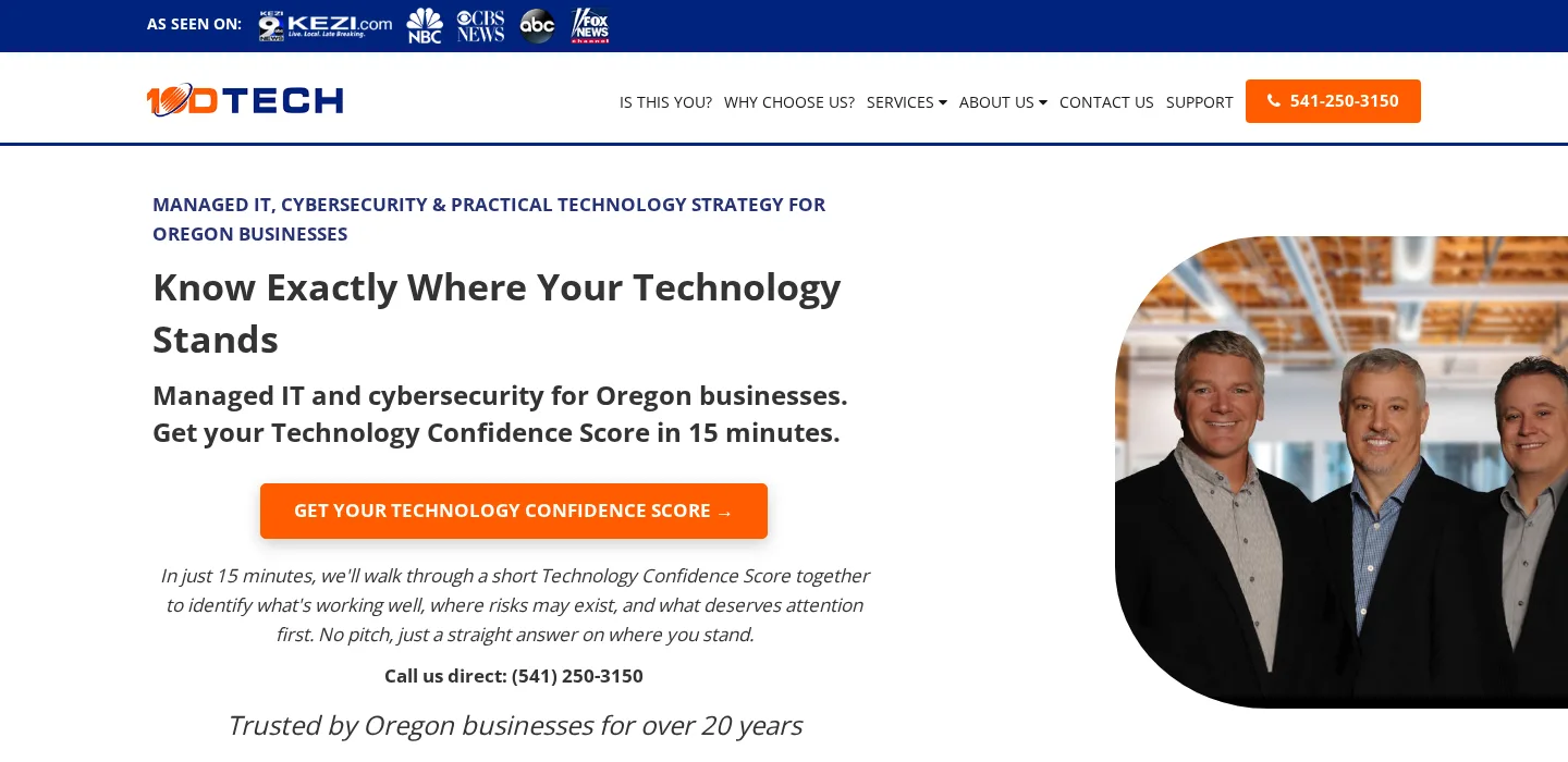 10D Tech homepage, managed IT provider for Eugene Oregon manufacturers, ranked #6 with a Trust Score of 5.3/10