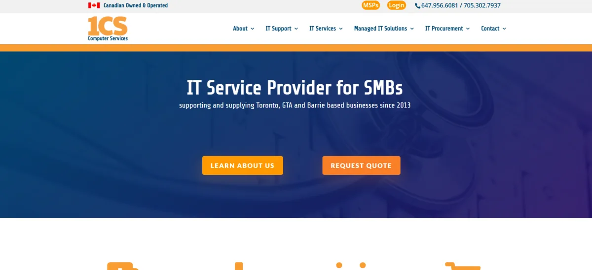 1CS 1ComputerServices managed IT Barrie Ontario homepage