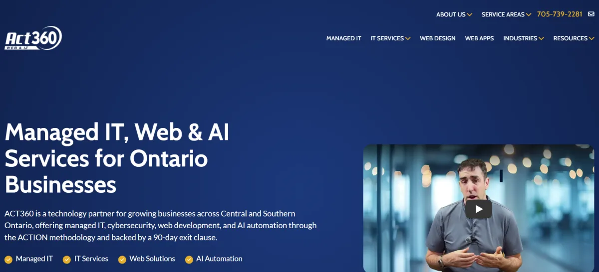 ACT360 Web and IT managed IT services Barrie Simcoe County Ontario homepage