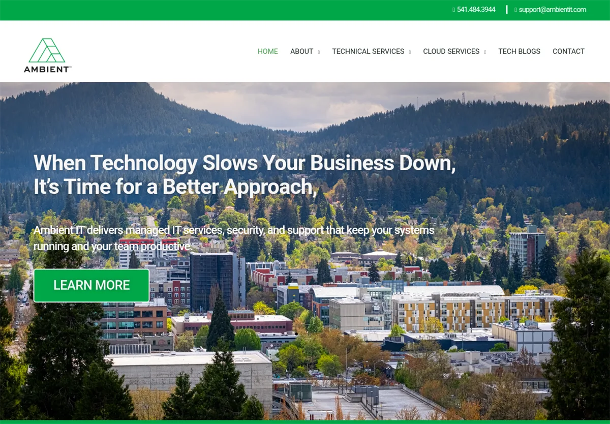 Ambient IT managed IT services in Eugene Oregon, homepage
