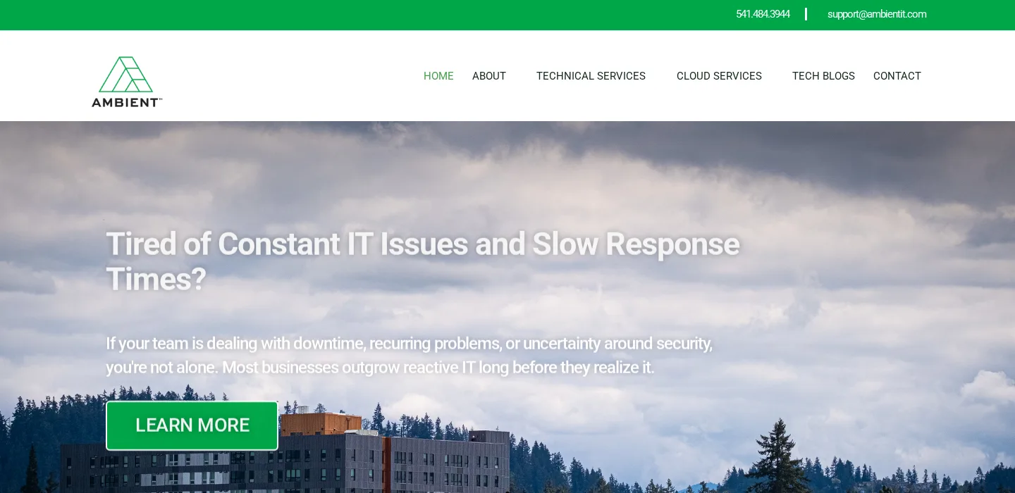 Ambient IT homepage, managed IT provider for Eugene Oregon manufacturers, ranked #4 with a Trust Score of 5.9/10