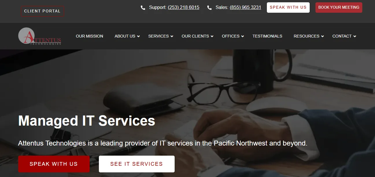 Attentus Technologies managed IT services Tacoma WA manufacturing homepage