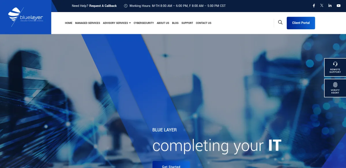 Blue Layer homepage, Lubbock managed IT services provider ranked number 5 by itreviews.co
