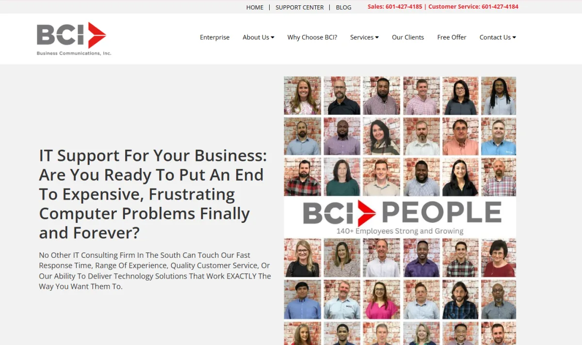 Business Communications Inc managed IT services Ridgeland Mississippi homepage