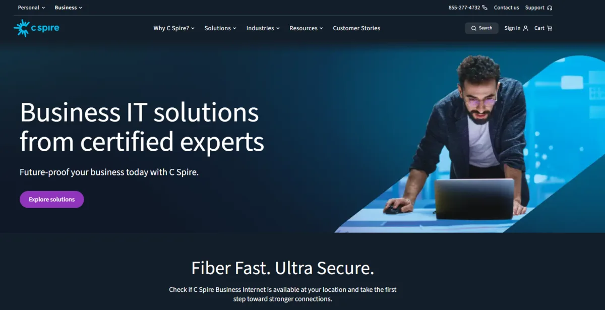 C Spire Business managed IT services manufacturing Jackson MS homepage