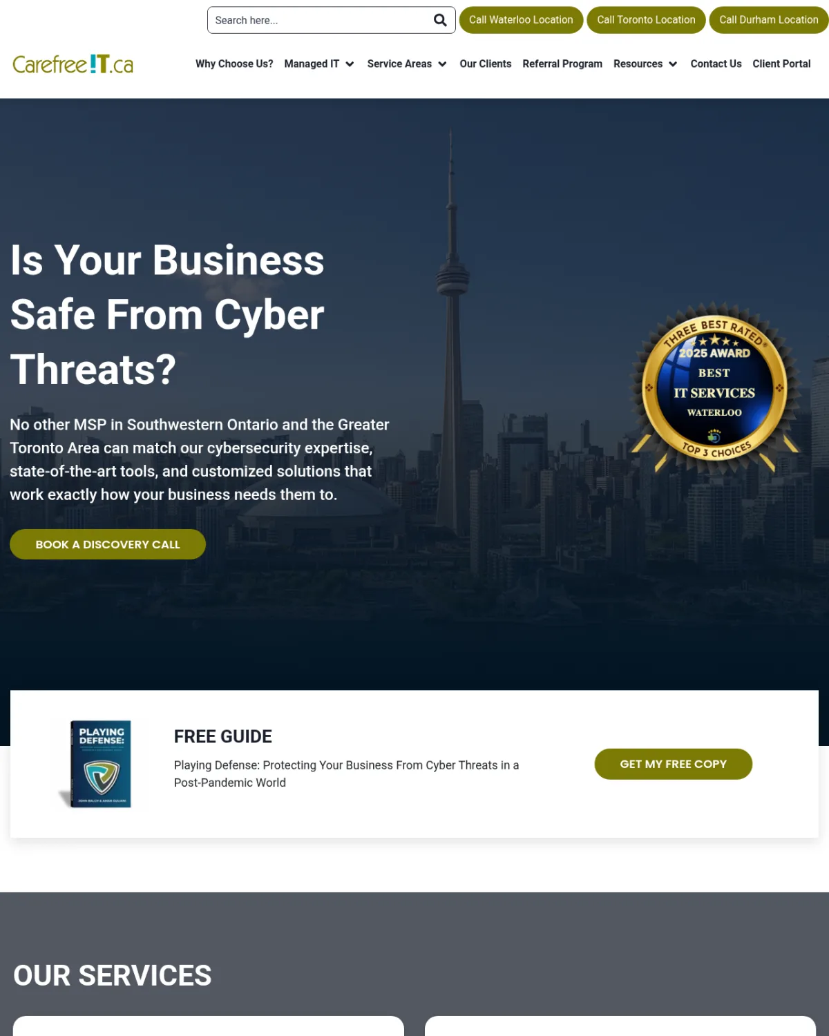 CarefreeIT managed IT services homepage Waterloo Ontario