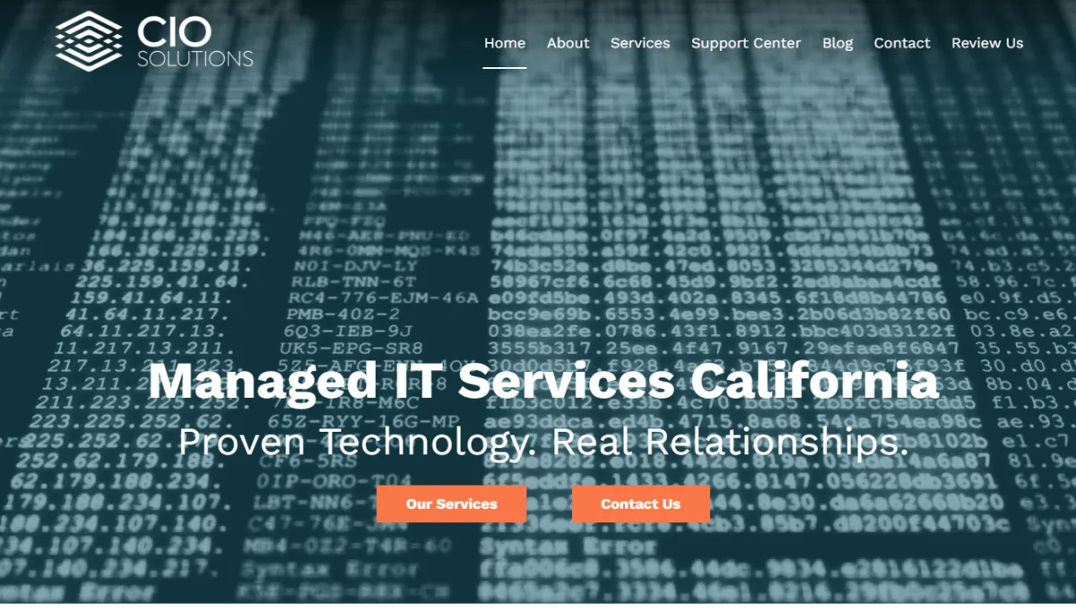 CIO Solutions homepage, SOC 2 Type II certified managed IT with a Fresno office ranked number 2 by itreviews.co
