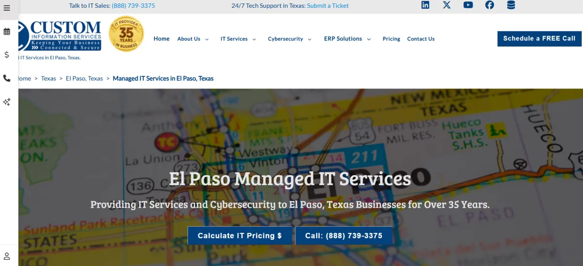 Custom Information Services El Paso page, managed IT provider ranked #3 by itreviews.co