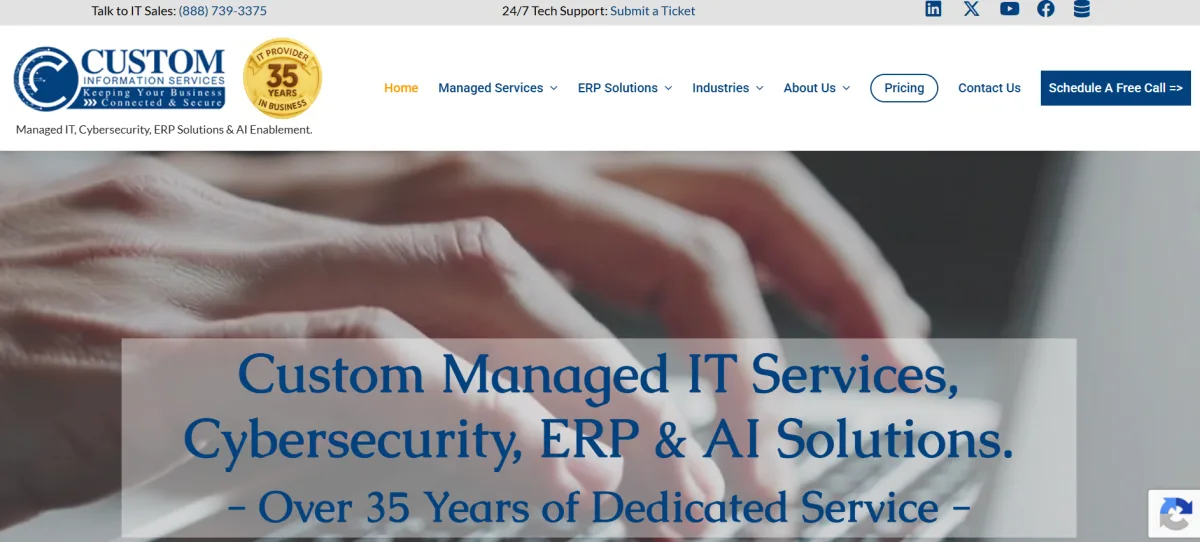 Custom Information Services homepage, El Paso ERP and manufacturing IT provider ranked number 2 by itreviews.co
