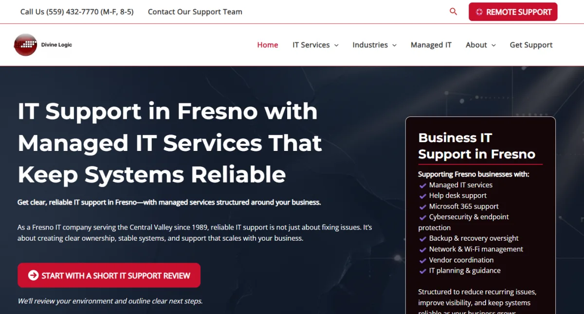 Divine Logic IT company in Fresno CA homepage